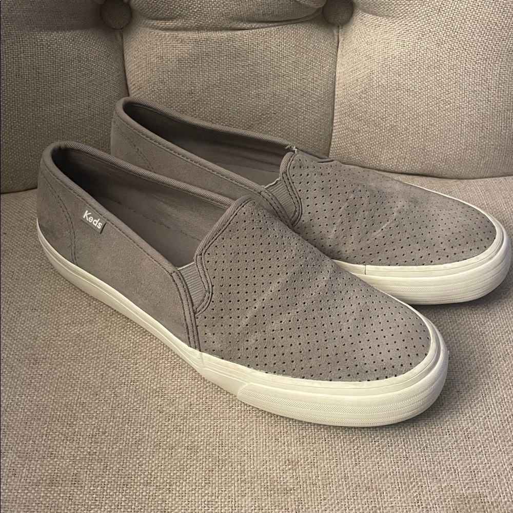 Keds Gray Perforated Slip-On Sneakers with White Soles